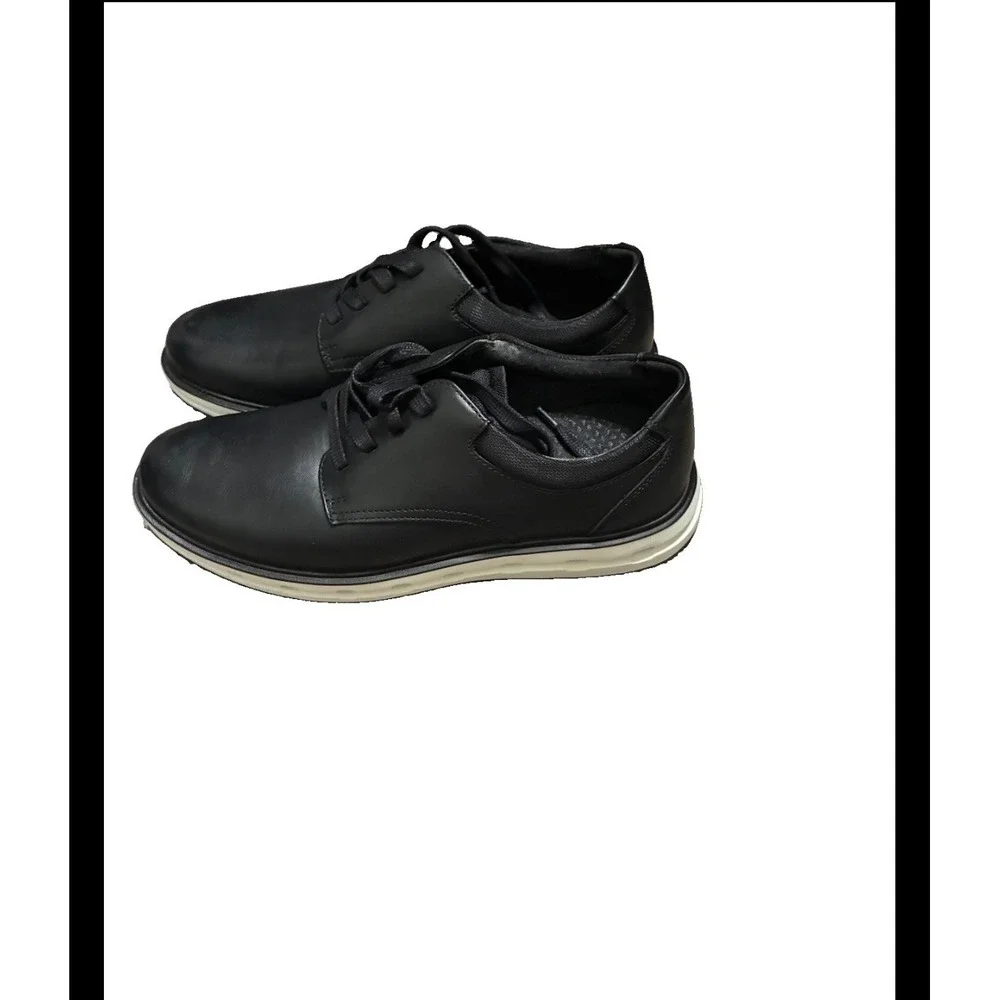 Lands End Sport Oxford Mens Black White Leather Sneakers Shoes 9.5 1908426